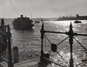 MAXWELL SPENCER&nbsp;DUPAIN&nbsp;(1911 - 1992), Moonlight, Circular Quay, circa 1947, original photograph, with Dupain's handstamp, Camera Press Ltd, London, and TV Times handstamps verso. image 22 x 29cm.