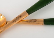 PETERSEN & Co. of Christchurch, New Zealand, stunning antique 18ct solid gold teaspoons with New Zealand greenstone handles, housed in original plush fitted box, 19th century, stamped "P. Ltd. 18ct", 10cm long, 19 grams total including handles. - 2