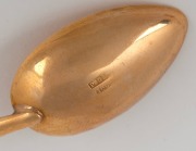 PETERSEN & Co. of Christchurch, New Zealand, stunning antique 18ct solid gold teaspoons with New Zealand greenstone handles, housed in original plush fitted box, 19th century, stamped "P. Ltd. 18ct", 10cm long, 19 grams total including handles. - 4