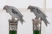JOHN HISLOP of Dunedin, fine quality pair of antique New Zealand greenstone and silver spoons with bird finials and paua shell bowls, 19th century, stamped "HISLOP, ST. SILVER", 16cm long. - 3