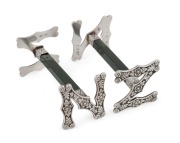 FRANK GRADY of Wellington pair of antique New Zealand silver and greenstone "N.Z." knife rests, 19th/20th century, stamped "F. GRADY, ST. SILVER", 8.5cm wide.