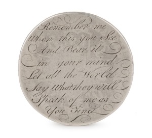 CONVICT LOVE TOKEN engraved on a Charles II silver crown "Remember Me When This You See, And Bear It In Your Mind. Let All The World Say What They Will, Speak Of Me As You Find", the reverse stamped with conjoined "T.S." and "I.S.". (40mm)
