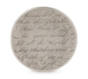 CONVICT LOVE TOKEN engraved on a Charles II silver crown "Remember Me When This You See, And Bear It In Your Mind. Let All The World&nbsp;Say What They Will, Speak Of Me As You Find", the reverse stamped with conjoined "T.S." and "I.S.". (40mm)