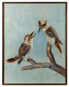 GERTRUDE EDITH BROWNE, Kookaburras Dacelo Gigas, New South Wales, 1907, watercolour, signed lower right "Gertrude Edith Browne, 1907", Leonard Joel auction label verso, 68 x 53cm, 71 x 56cm overall