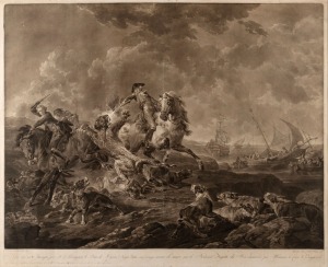 BOUGAINVILLE EXPEDITION], JACOBE, Jean after Francesco CASANOVA. Tigre tu&eacute; en Amerique par S. A. Monseigneur Le Prince de Nassau Siegen dans son voiage autour du monde sur la Boudeuse Fregatte du Roi command&eacute;e par Monsieur le Comte de Bougainvile [sic], M