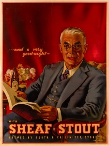 ALAN D. BAKER, "...and a very good-night - with SHEAF STOUT - Brewed by Tooth & Co. Limited, Sydney" , lithograph in colours, circa 1940s, advertising poster for Tooth & Co., printed by William Brooks & Co., 98 x 74cm.