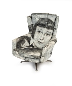 DAVID BROMLEY hand-painted swivel armchair, ​​​​​​​94cm high, 75cm across the arms.