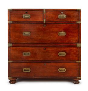 An antique mahogany campaign chest on pine and oak carcass, mid 19th century, 108cm high, 99cm wide, 47cm deep