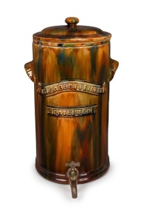 233 · BENDIGO POTTERY mottled glazed water filter emblazoned "The Abbott Filter, Patented", with original insert and filtration rods, 19th century, 42cm high
