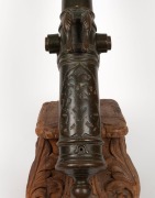 An antique Spanish bronze three quarter deck cannon, mid 18th century, with later timber mount, 81cmm long - 5
