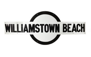 WILLIAMSTOWN BEACH Melbourne Metropolitan train station platform tin enamel sign, 20th century, 80 X 205cm
