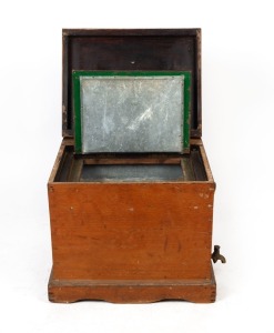An antique Australian kauri pine ice chest with zinc lining, South Australian origin,19th century, 53cm high, 60cm wide, 52cm deep.