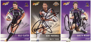 2012 Select NRL cards signed, noted Billy Slater, Benji Marshall & Gareth Widdop. G/VG. With CoA.