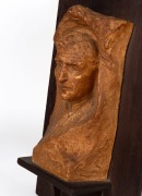 "EN SOUVENIR OTTO LINDEN" antique Australian patinated fired plaster bust mounted on stained red pine mount, signed lower right (illegible), early 20th century. - 4