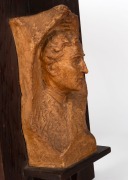 "EN SOUVENIR OTTO LINDEN" antique Australian patinated fired plaster bust mounted on stained red pine mount, signed lower right (illegible), early 20th century. - 5