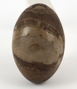 GOLDEN FLEECE antique carved emu egg with ship portrait, engraved "Carved By JOHN W. STEWART, Charity, Faith, Hope. GOLDEN FLEECE. Albury&nbsp;1887, Sydney 1888", 14cm high - 2