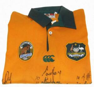 AUSTRALIAN "WALLABIES", Wallabies jersey for 1995 Rugby World Cup, with 29 signatures including David Campese, Michael Lynagh & John Eales.