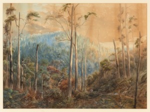 CHARLES TURNER (? - 1893), (bushman in mountain landscape), watercolour, signed lower right "Charles Turner, 1877", ​​​​​​​54 x 72cm, 80 x 100cm overall