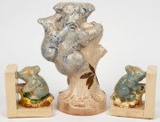 ELISCHER pottery koala figural group, together with a pair of ceramic koala bookends, (3 items), the statue 23cm high - 2