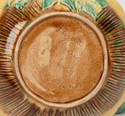DELAMERE pottery flower trough with applied gum blossoms, leaves, nuts and branches, together with a SHEILA ANN pottery basket vase with applied flowers, leaves and branch handle, (2 items), the larger 29cm wide - 3