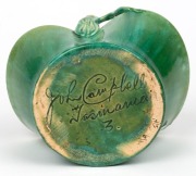 JOHN CAMPBELL unusual mottled glazed pottery vase (A/F); together with a green glazed pottery basket and trough, (3 items), all with incised signature, the largest 19cm high - 4
