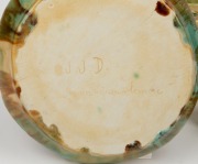 Pottery jug, bowl and dish, all with applied decoration, (3 items), signed "E. Powis", "V. E. Power, 30th October 1951" and "J. J. D.", the jug 15cm high - 2
