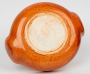 HARVEY SCHOOL brown glazed segmented pottery dish with applied gumnuts; together with a brown glazed pottery bowl with applied lizarrd decoration, signed "K. Dallas, R. G. H., '67" and a brown glazed pottery bowl with applied gum leaf decoration, (3 items - 3
