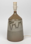 ELLIS stoneware pottery lamp base with geometric design, signed "Ellis", ​​​​​​​38cm high