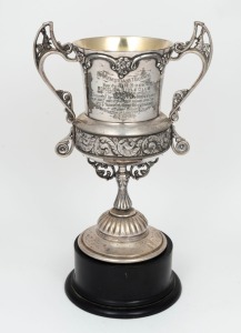 A silver-plated trophy cup with engraved dedication: "In Memoriam Trophy won by G.R. BURR - ST. KILDA RIFLE CLUB July 1920 - Presented by Mr & Mrs A. Bridgeland in loving memory of their beloved eldest Son No.73 Trooper Fred Bridgeland, 4th Light Horse - 
