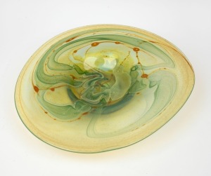 SAM HERMAN Australian art glass fruit bowl, incised signature to base, 47cm wide