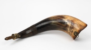 An antique powder horn, engraved "New South Wales, 1833", 36cm long