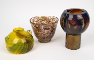Three assorted Australian art glass vases by Richard Morrell, Les Blakeborough and Pearson, the largest 19cm high including stand
