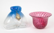 NICK MOUNT pink and striped Australian art glass vase; together with an Australian art glass vase in the form of a bust, 10cm and 14cm high
