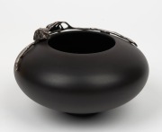 GEORGIA ELMS pottery bowl with gum leaf decoration and applied silver, in original fitted box, incised "Georgia Elm, 1989", 8cm high, 14cm wide - 3