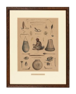 "THE ABORIGINAL INHABITANTS" framed antique hand-coloured engraving by George French Angas, ​​​​​​​68 x 53cm overall