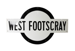 WEST FOOTSCRAY Melbourne Metropolitan train station platform tin enamel sign, 20th century, 82 x 143cm