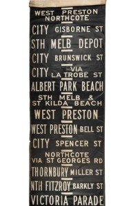 MELBOURNE TRAM DESTINATION ROLL: PRESTON DEPOT including Northcote via St Georges Road, East Preston, Bell Street, City Queen Street, Sth Melb. Depot etc., circa 1972, ​​​​​​​660 x 100cm
