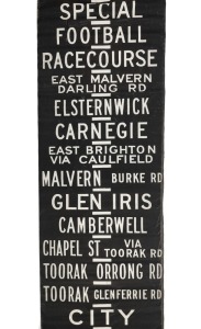 MELBOURNE TRAM DESTINATION ROLL: SOUTH MELBOURNE DEPOT including Football, Camberwell, Flinders St., East Coburg, Albert Park Beach etc., circa 1974, 800 x 100cm