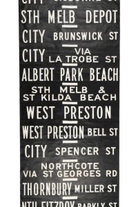 MELBOURNE TRAM DESTINATION ROLL: PRESTON DEPOT including Albert Park Beach, West Thornbury Miller St., Preston, East Brunswick Blyth St. etc., circa 1972, 660 x 100cm