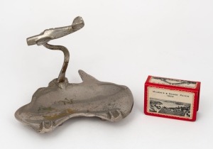SYDNEY HARBOUR&nbsp;BRIDGE OPENING souvenir matchbox holder, together a WW2 vintage chrome&nbsp;aeroplane&nbsp;ashtray, (2 items), the ashtray 14cm wide