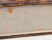 McHUGH pottery trough with embossed fern and floral decoration to front and back, mottled brown glaze with cream interior, incised "H. McHugh, Tasmania", 12cm high, 13cm wide - 3