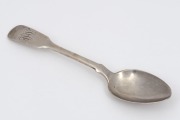 JOEL JOHN COHEN rare Colonial Australian silver fiddle pattern teaspoon with engraved monogram, Sydney origin, circa 1840, stamped "C.N." crowned leopard, lion passant, Gothic date letter "F", and monarch's head, 14cm long, 22 grams.