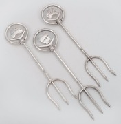 STOKES & SONS of Melbourne group of three antique silver plated bread forks with Australian and Tasmanian map finials, 19th/20th century, ​​​​​​​20cm high.