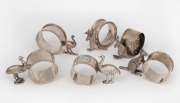 Six assorted antique Australian silver plated napkin rings with kangaroos and emus, 19th/20th century, ​​​​​​​the largest 5cm high.
