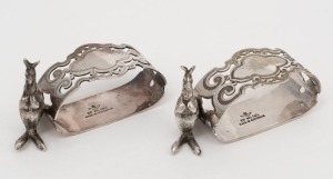 94 · STOKES & SONS of Melbourne a pair of antique Australian pierced silver plated napkin rings with kangaroo decoration, 19th/20th century, 4.5cm high, 8cm wide.