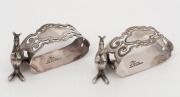 STOKES & SONS of Melbourne a pair of antique Australian pierced silver plated napkin rings with kangaroo decoration, 19th/20th century, 4.5cm high, 8cm wide.