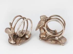 STOKES & SONS of Melbourne pair of antique Australian silver plated spiral napkin rings with kookaburra and emu, 19th/20th century, 5cm high.
