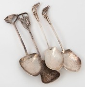 Four Australian silver spoons with kangaroo and wildflower decoration, 20th century, ​​​​​​​the largest 14cm long, 65 grams total.