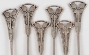 JAMES LINTON set of six Australian silver teaspoons with donkey orchid decoration, Western Australian origin, 20th century, 11cm high, 75 grams total. - 2