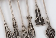 JAMES LINTON set of six Australian silver teaspoons with wildflower decoration, Western Australian origin, 20th century, stamped "JAL, STG. SILVER" and pictorial mark, 11cm high, 84&nbsp;grams total. - 2